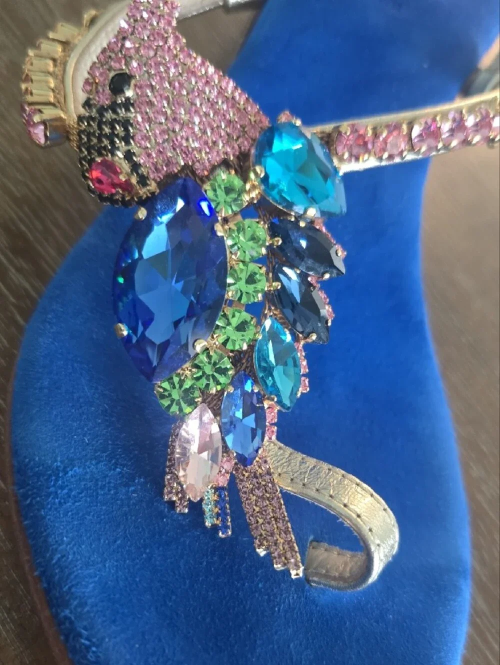 Women’s Blue Jeweled T-Strap Sandals